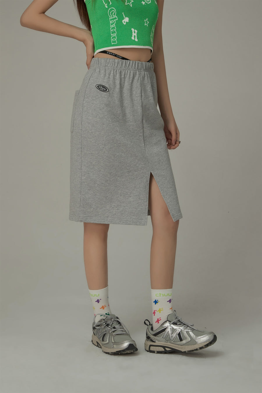 CHUU Side String Casual Slit Skirt