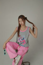 Graffiti Print U-Neck Boxy Sleeveless Top