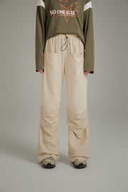 Shirring Drawstring Wide Leg Casual Pants