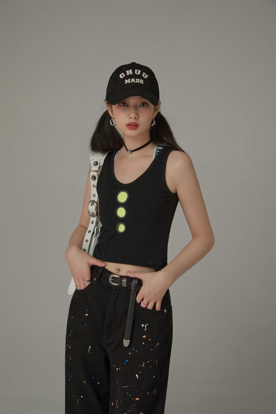 CHUU Dot Cutouts Sleeveless Semi Crop Top