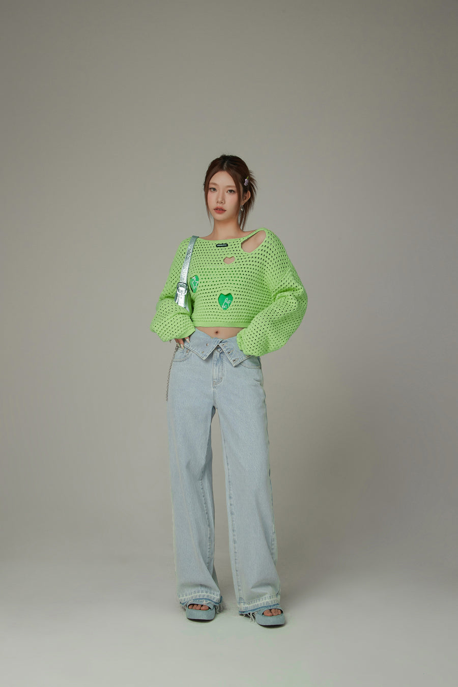 CHUU High Waisted Button Wide Denim Jeans