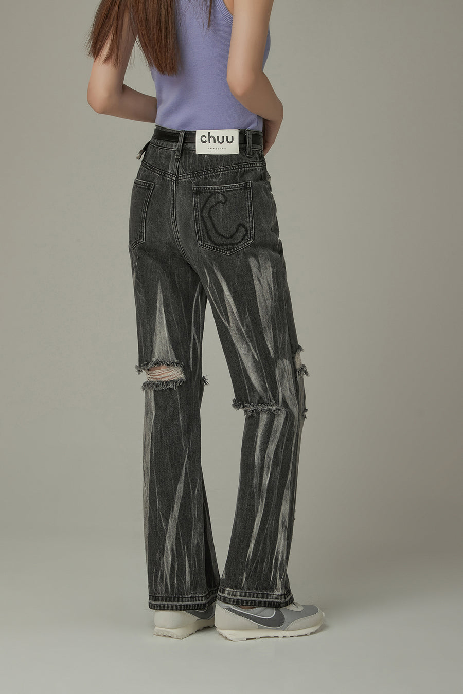 CHUU Tie-Dye Ripped Bootcut Jeans