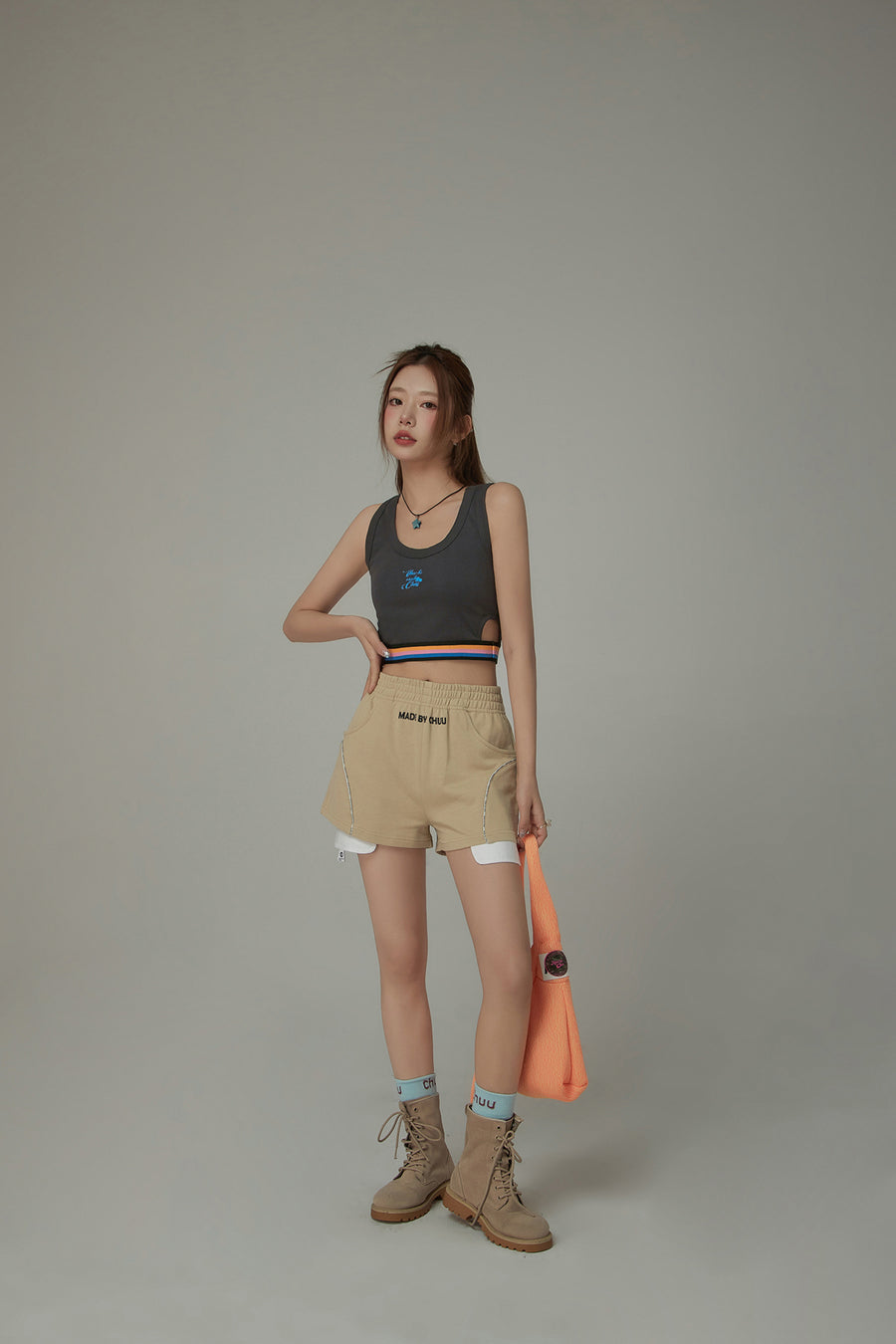 CHUU Rainbow Line Banding Open Back Sleeveless Crop Top