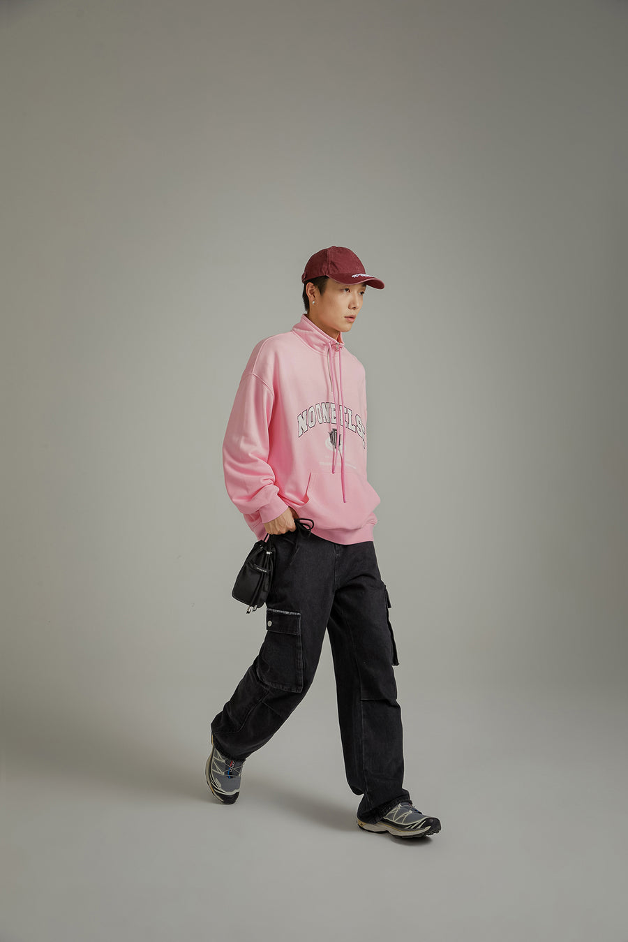 CHUU Logo Half Zip-Up Boxy Hoodie