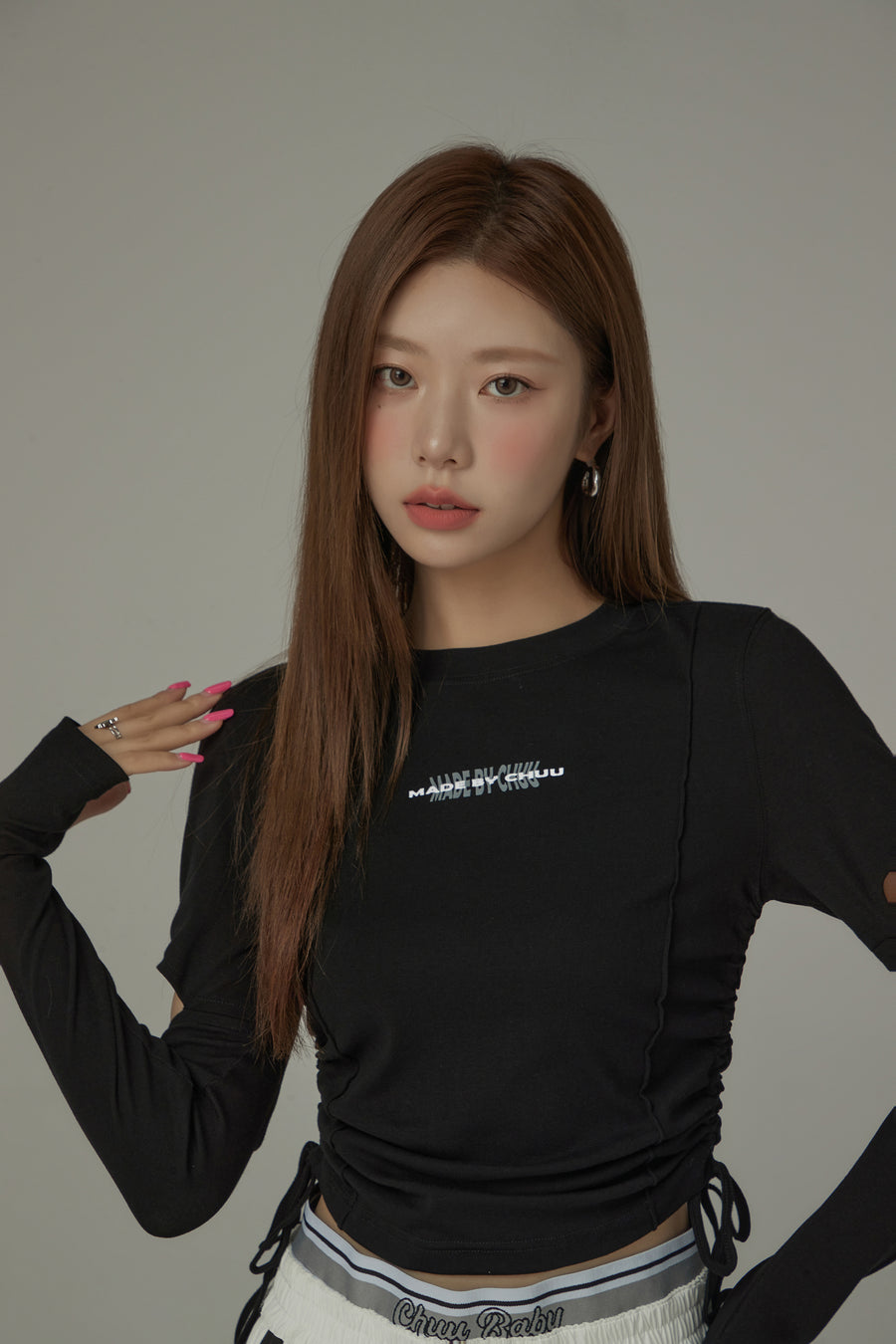 CHUU Waist Shirring Cutout Sleeves Top