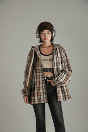 Checked Hooded String Shirt