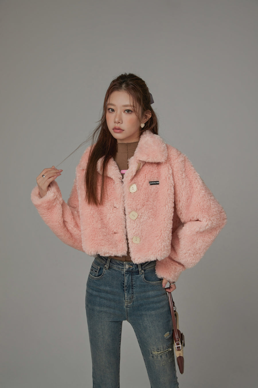 CHUU Fleece Collar Button Jacket