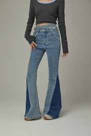 Criss Cross Belt Two Toned Bootcut Denim Pants