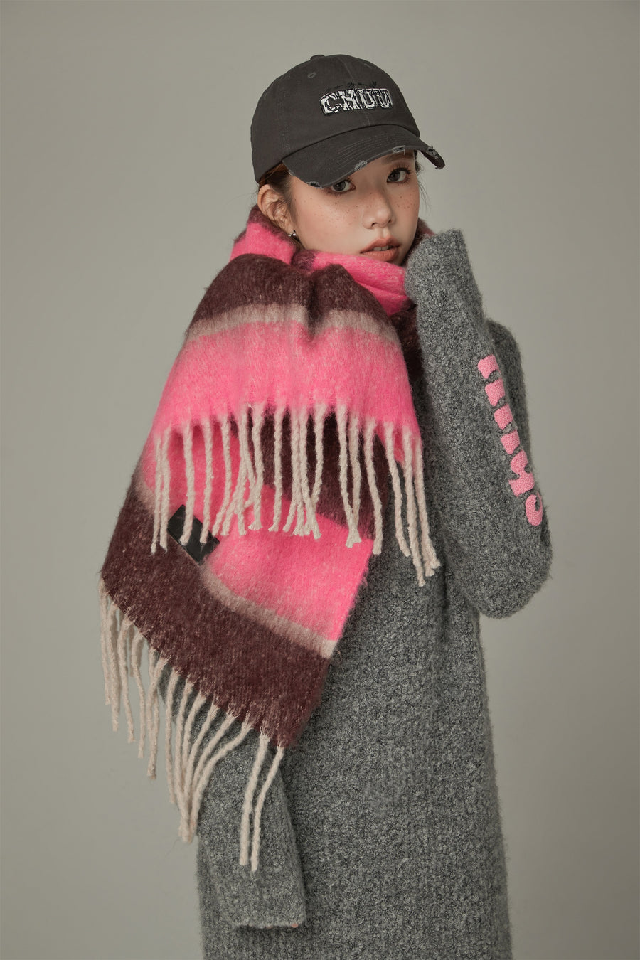 CHUU Striped Fringe Muffler