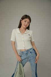 Rainbow Button Slim Crop Knit Top