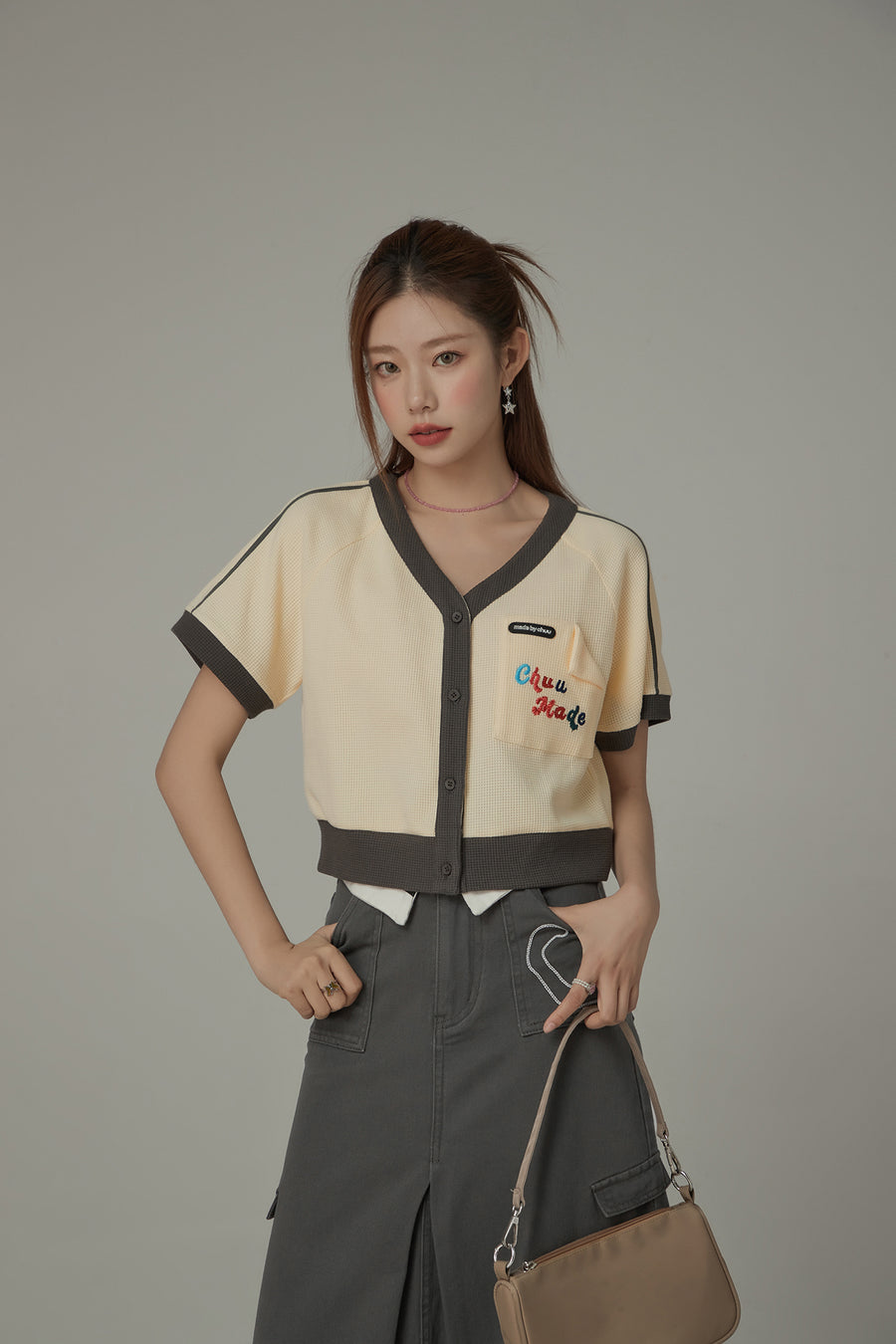 CHUU V-Neck Short Sleeves Button Knit Cardigan