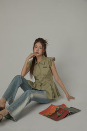 Unbalanced Puffy Sleeveflowy Hem Shirt