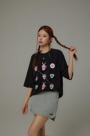 Chuu Cute Printed Icons Raglan Loose-Fitting T-Shirt