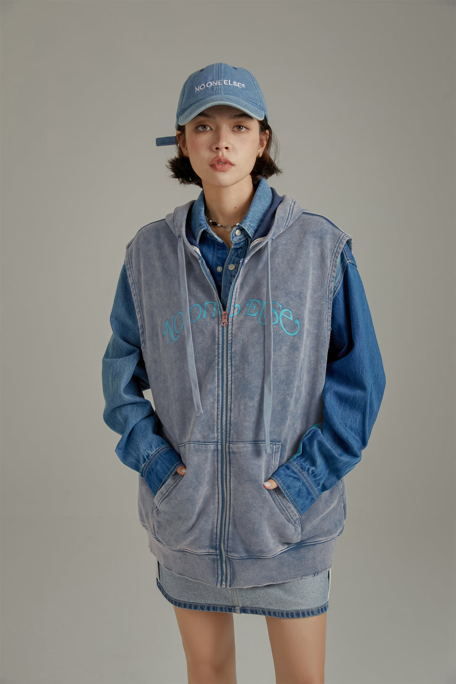 CHUU Vintage Washed Hooded Vest