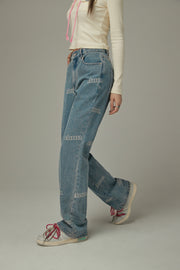 Logo Lettering Bootcut Denim Jeans