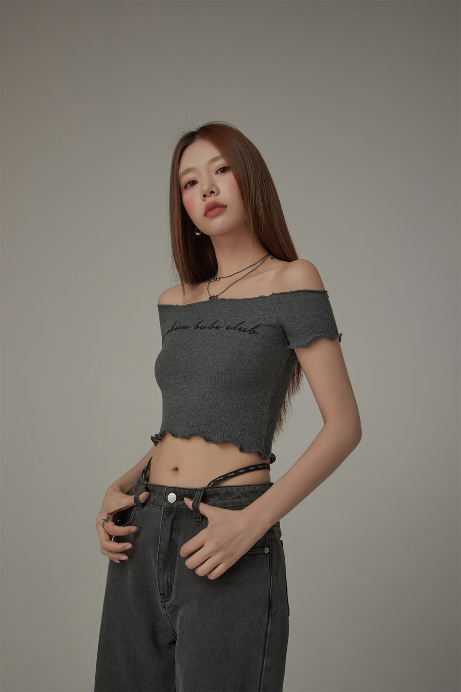 CHUU Chuu Babe Club Ruffled Off-The-Shoulder T-Shirt