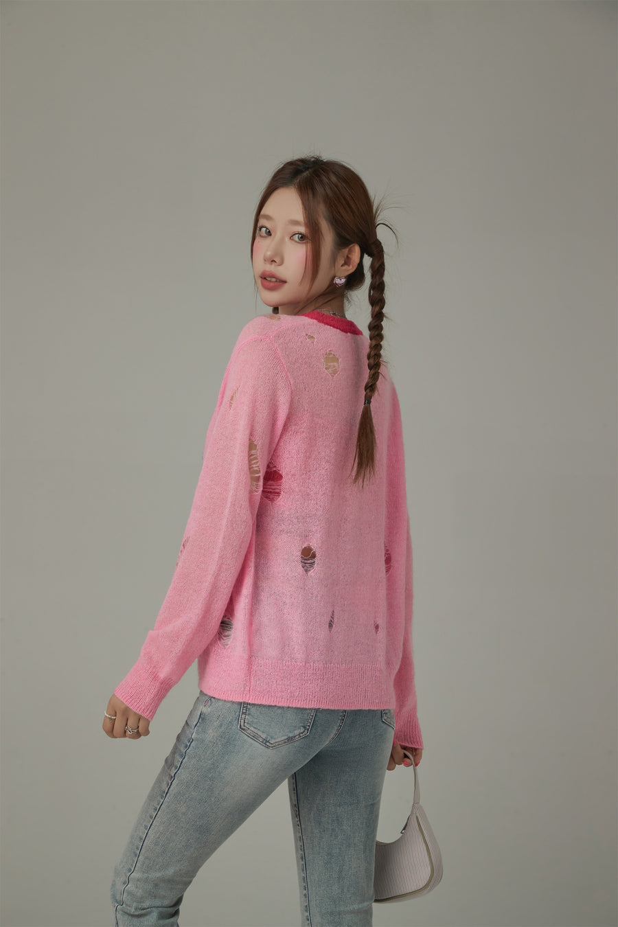 CHUU Distressed Heart Icon Rainbow Buttons Cardigan