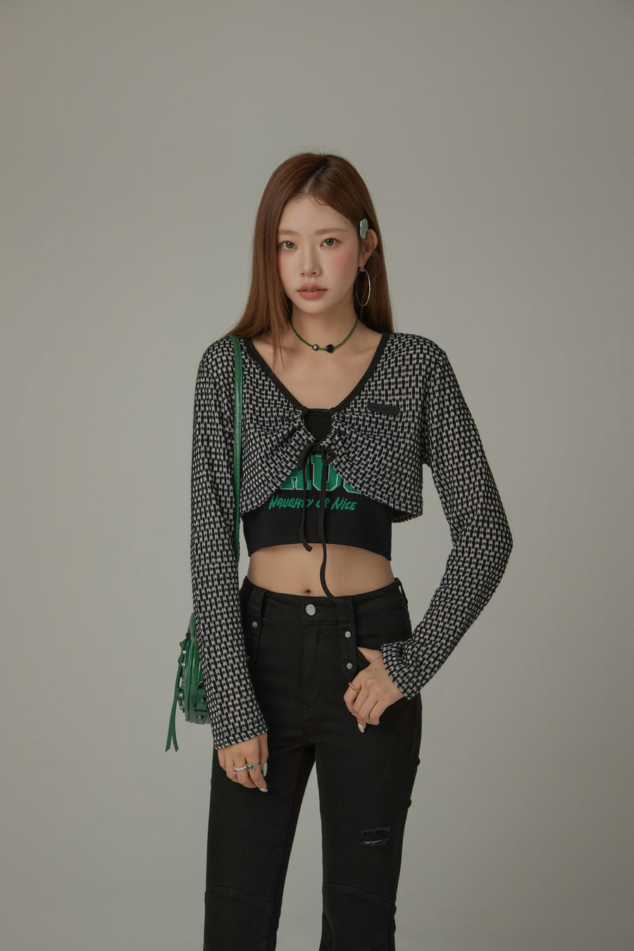 CHUU Ribbon String Long Sleeve Bolero Cardigan