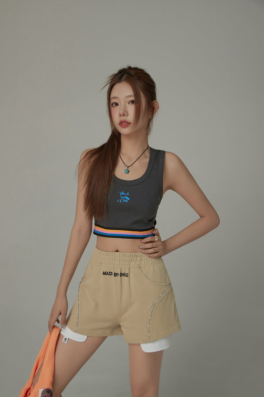 CHUU Rainbow Line Banding Open Back Sleeveless Crop Top