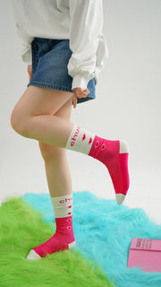 Logo Multi Heart Ribbed High Socks