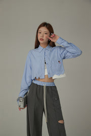 Color Crop Jagged Hem Shirt