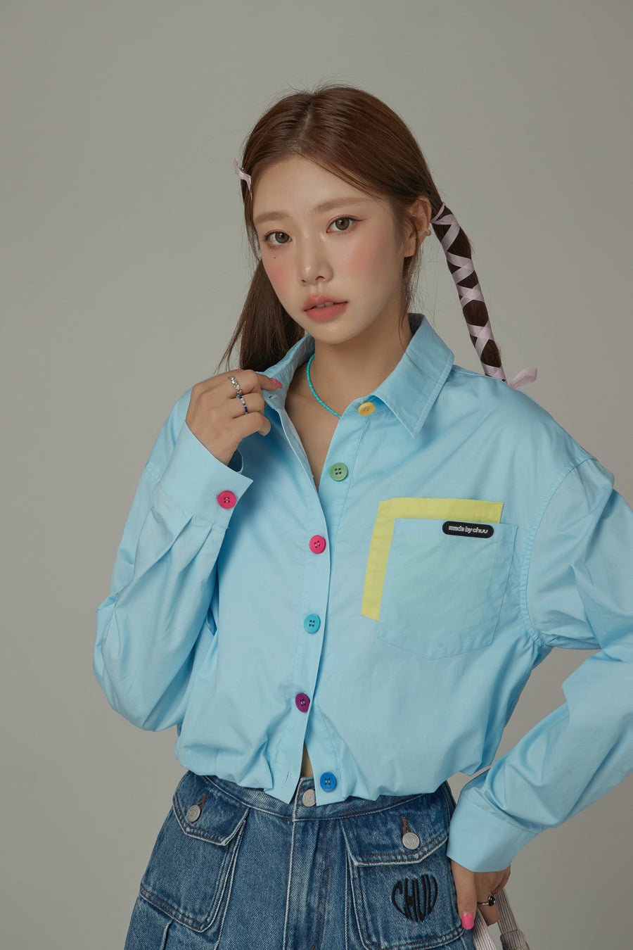 CHUU Stars In The Stripes Cropped Shacket