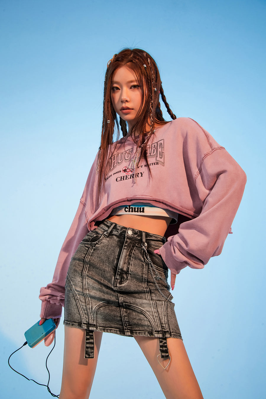 CHUU Size Doesnt Matter Cherry Crop Boxy Sweatshirt