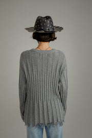 Side Front Slit Long Knit Sweater