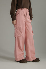 Color Pocket Wide Casual Pants