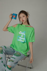 Nice To Meet Chuu Off-The-Shoulder Cherry T-Shirt