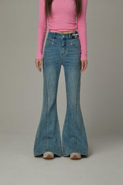 Stitch Lined Denim Wide Jeans