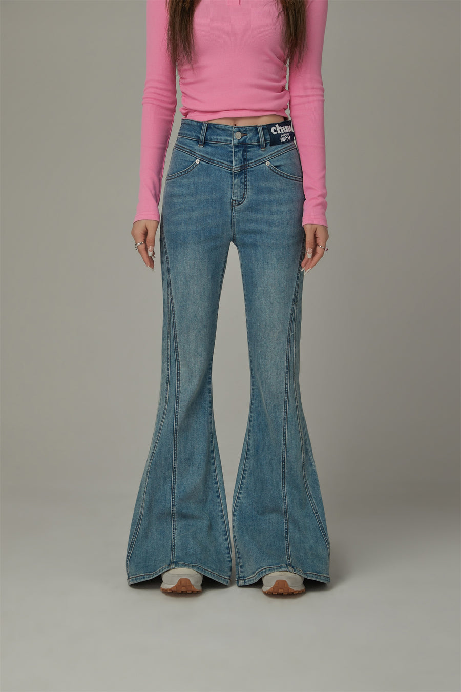 CHUU Stitch Lined Denim Wide Jeans