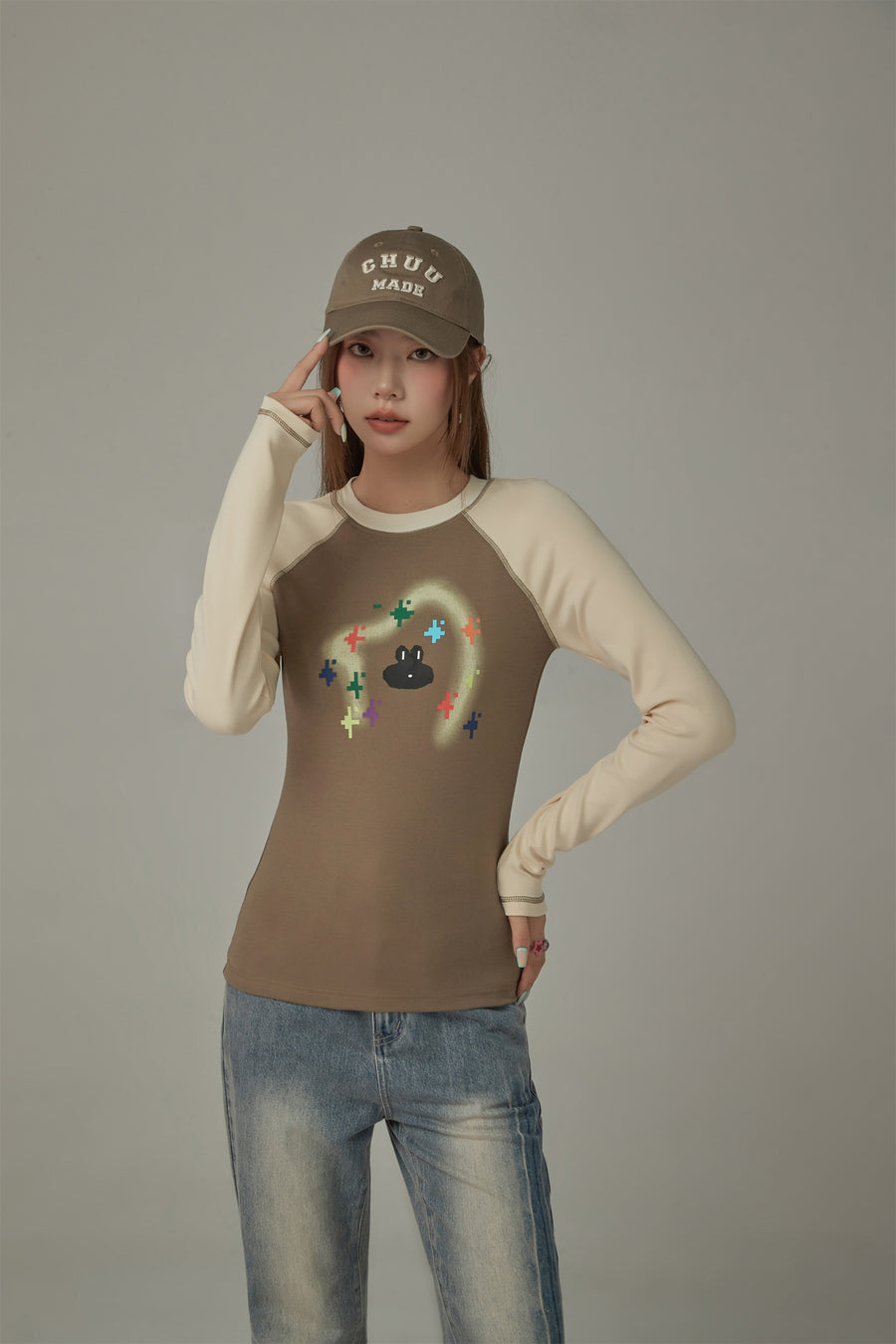 CHUU Character Pixel Stars Color Long Sleeve T-Shirt