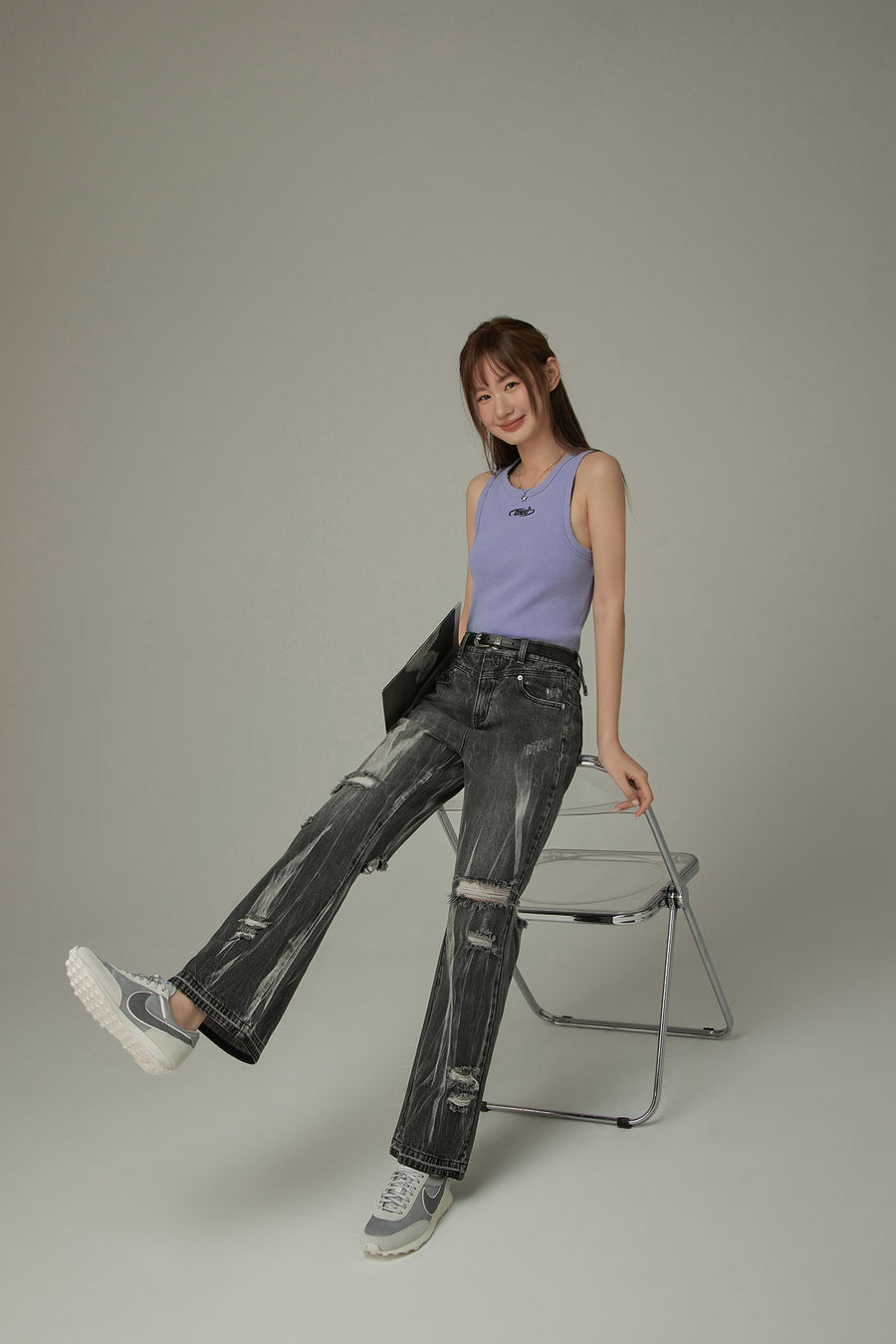 CHUU Tie-Dye Ripped Bootcut Jeans