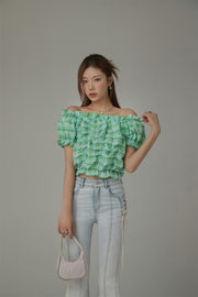 Shirred Puffy Sleeve Cropped Blouse