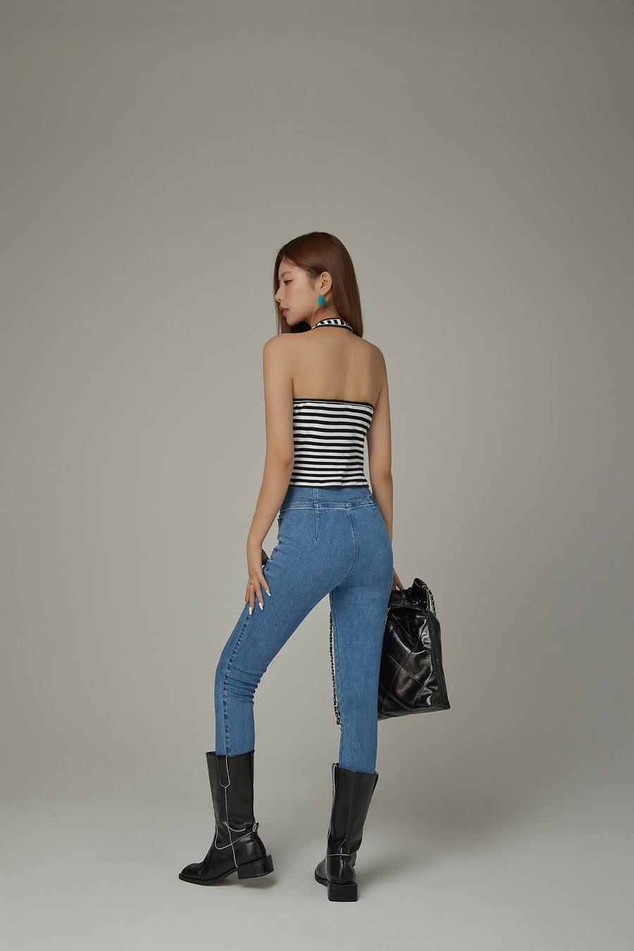 CHUU Logo Halter Neck Color Stripe Sleeveless Top