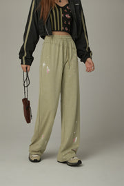 Elastic Waist String Painted Wide Pants