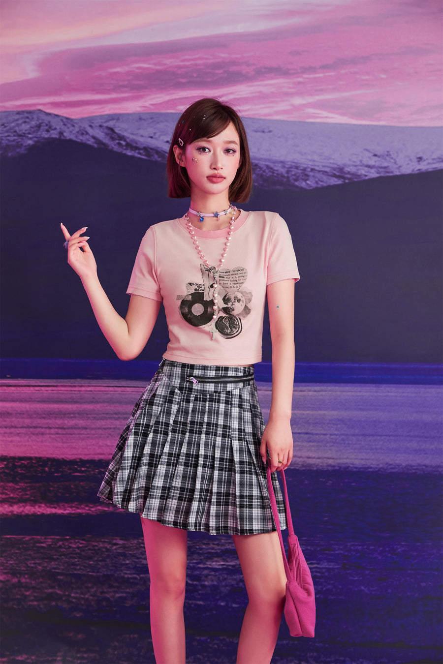 CHUU Check Pleated Skirt