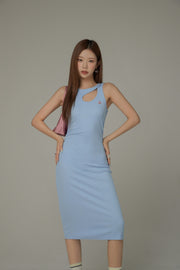 Front Cut Out Side Shirring Long Dress