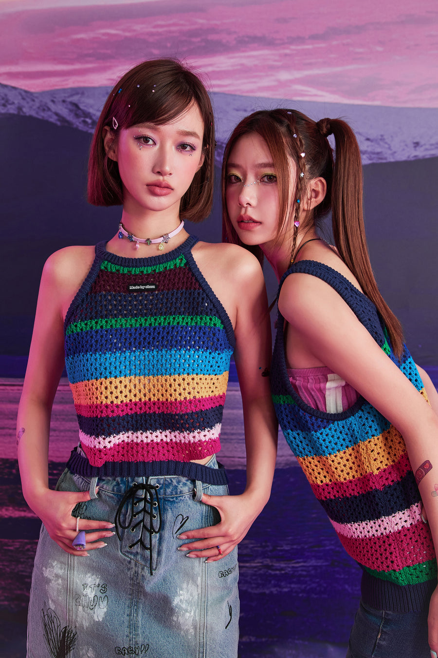 CHUU Rainbow Knit Side Slit Sleeveless Top