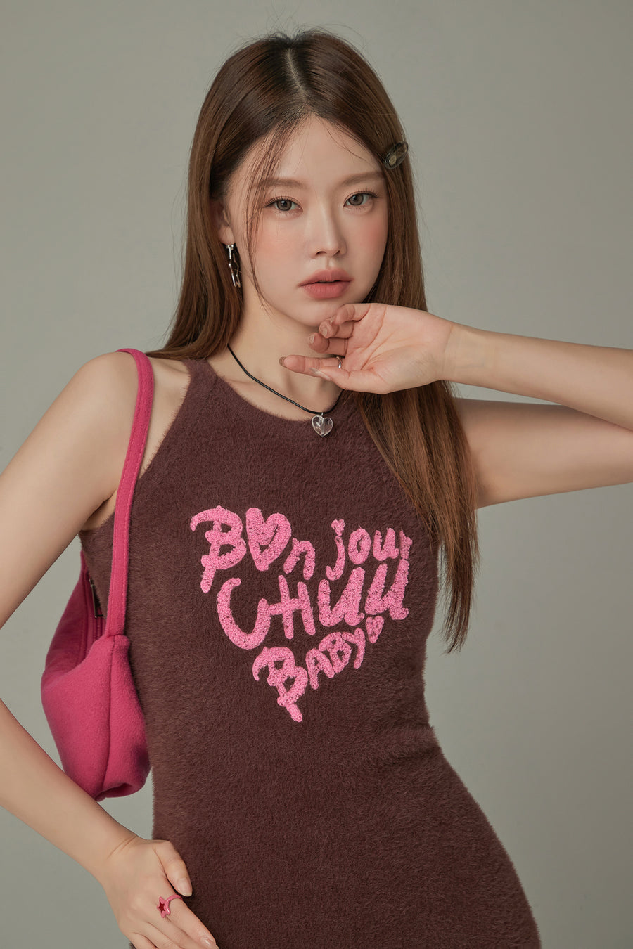 CHUU Bonjour Heart Logo Knit Dress