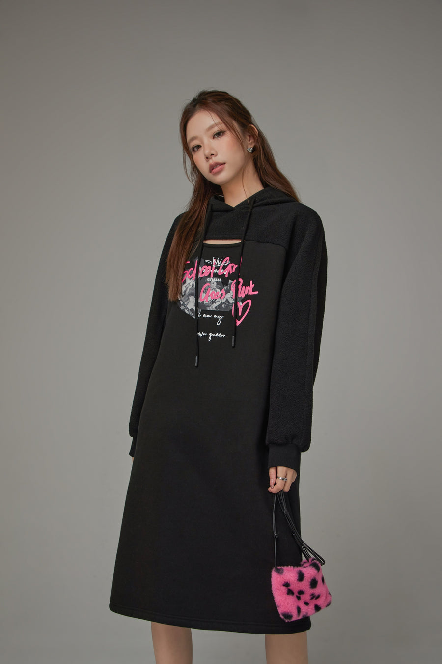 CHUU Front Slit Hooded Dress