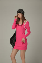 Off Shoulder Split Long Sleeve Mini Dress