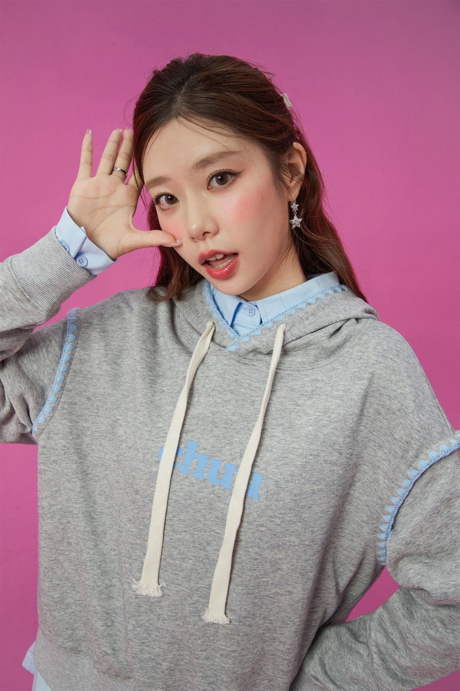 CHUU Logo Lined String Hoodie