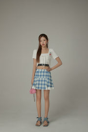 Checked Lace Hem Mini Skirt