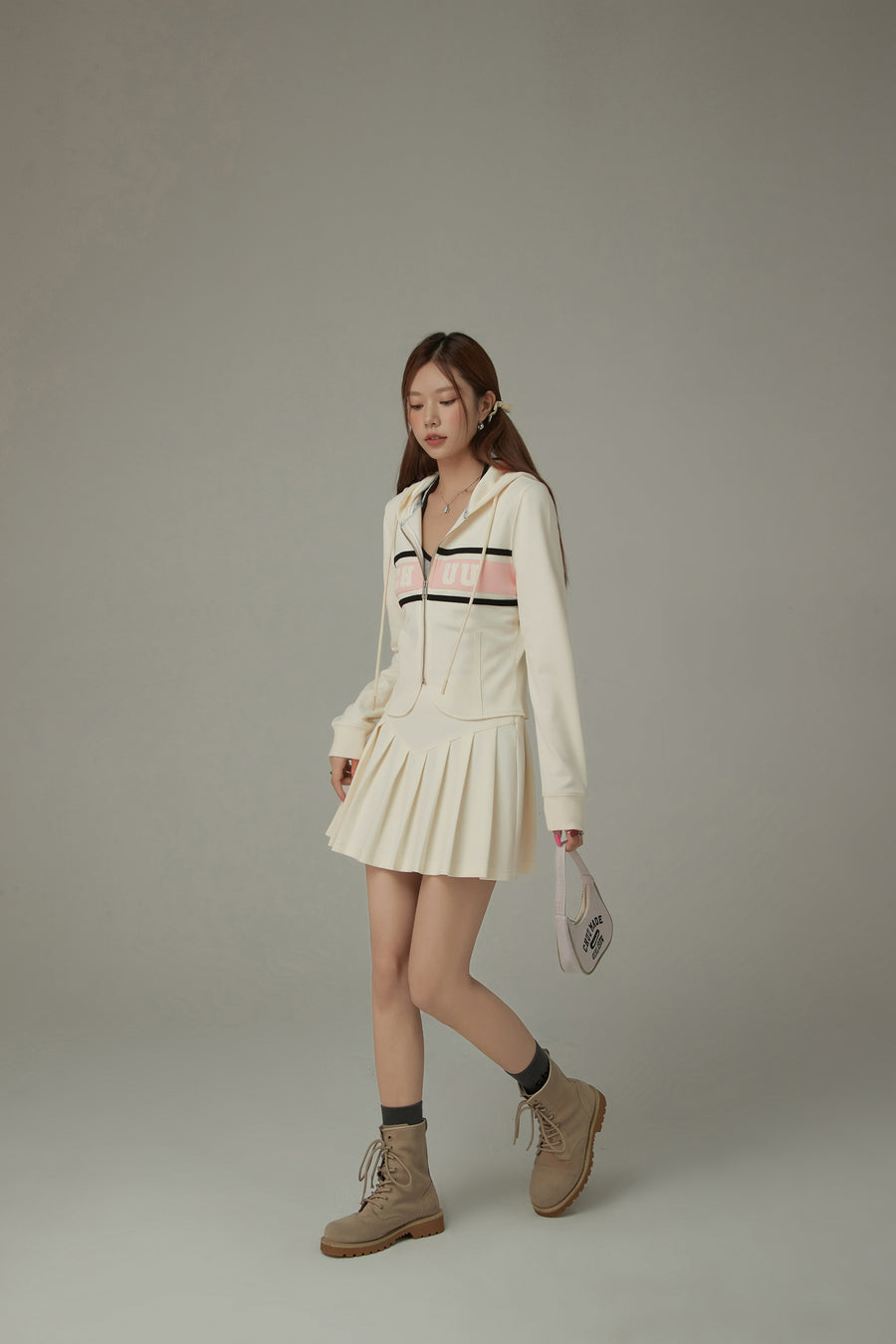 CHUU Color Line Pleated Sporty Mini Skirt