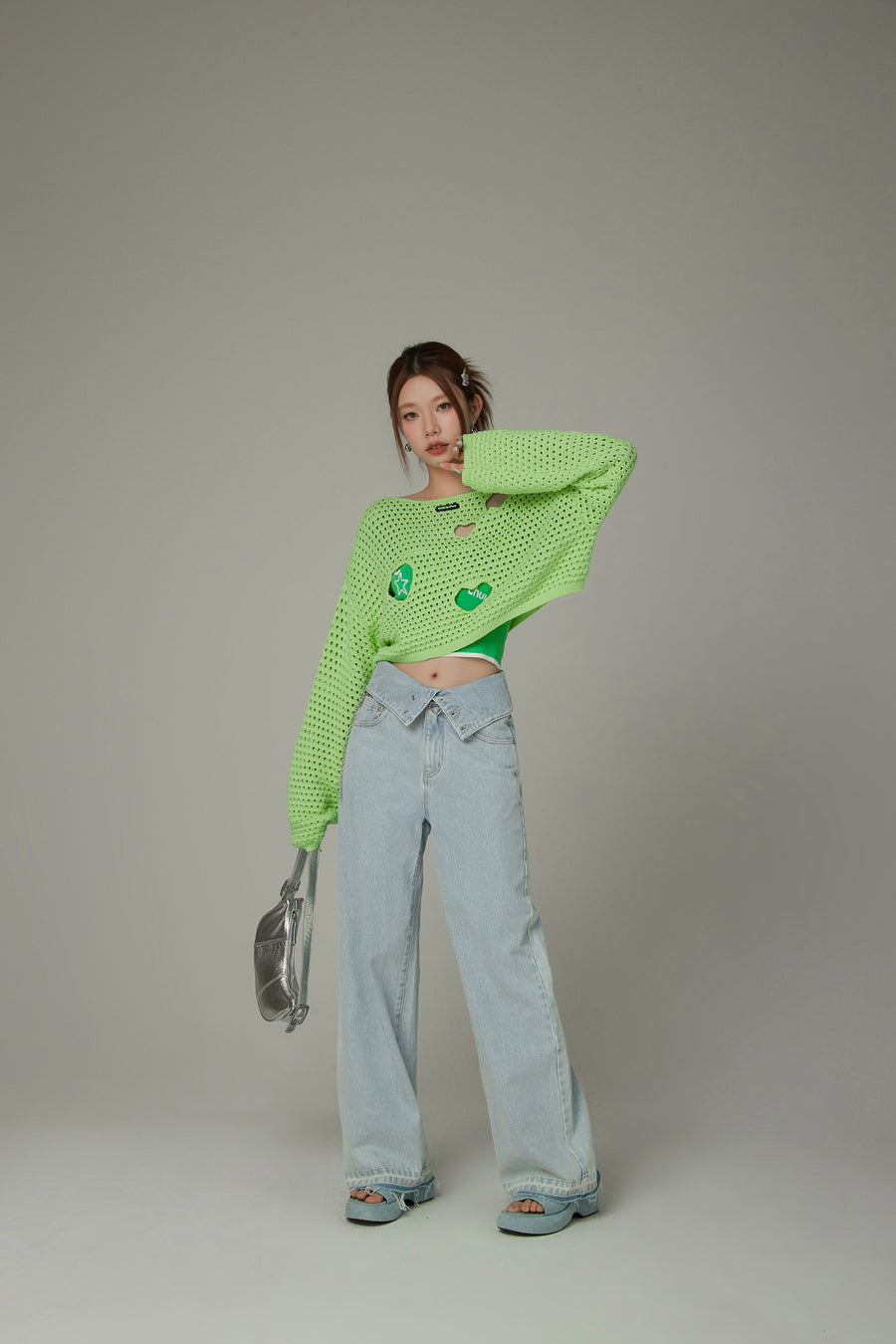 CHUU High Waisted Button Wide Denim Jeans