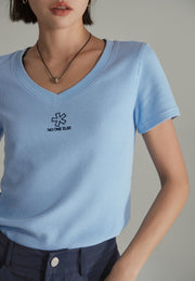 Logo V-Neck Waffle T-Shirt