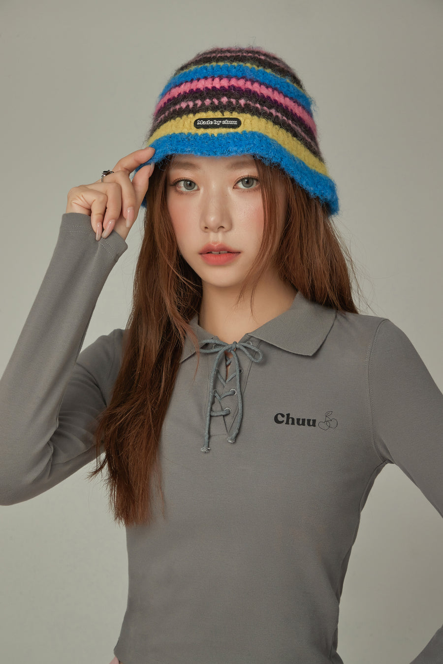 CHUU Colored Eyelet Tie Up T-Shirt