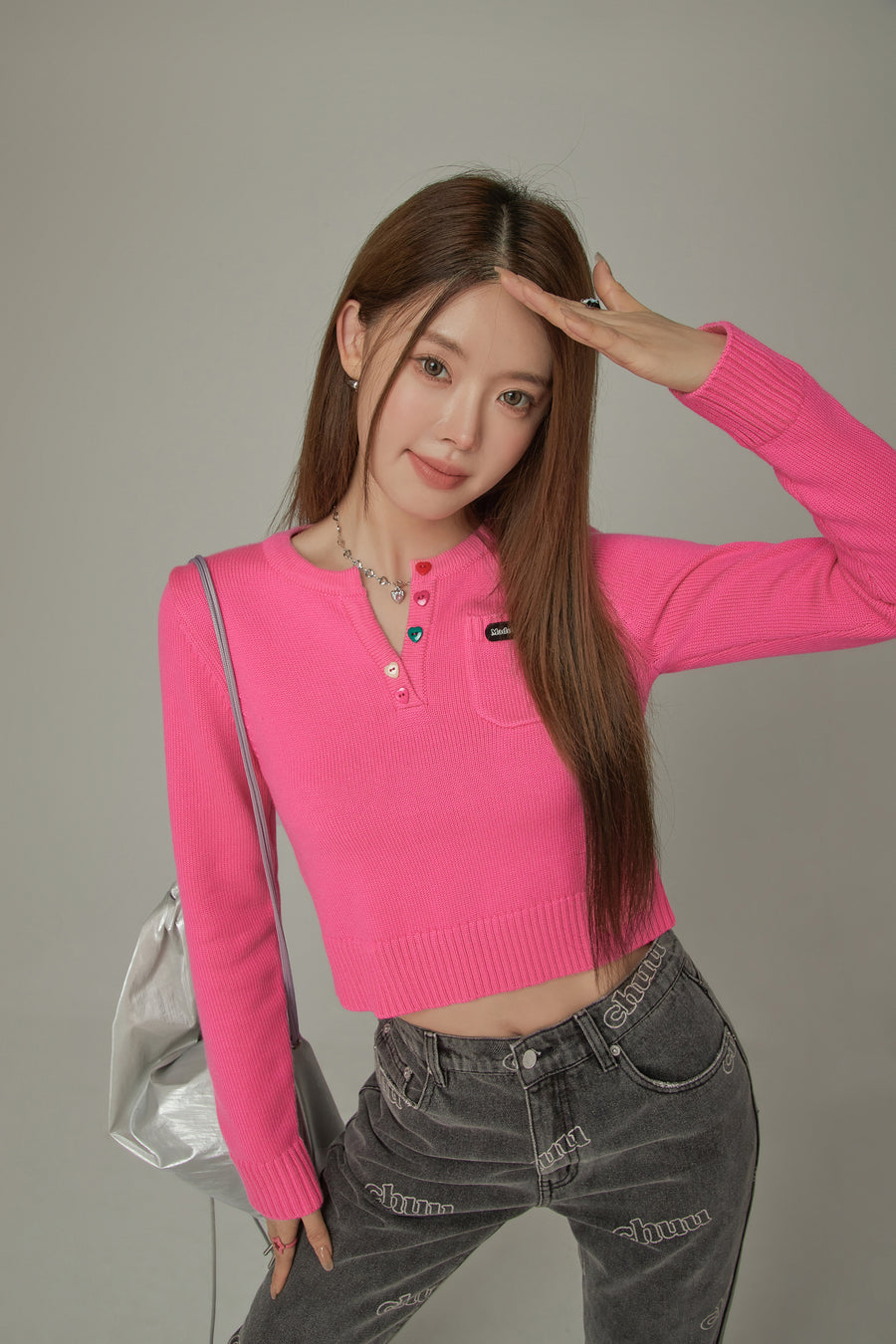 CHUU Rainbow Button Knit Top